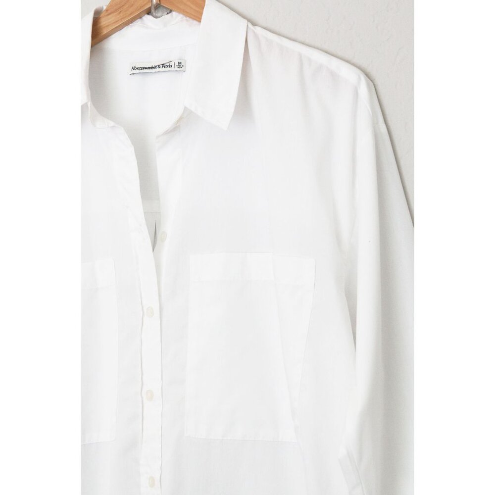 Abercrombie and Fitch White Poplin Shirt Dress Longline Tunic Oversized Cotton M - Picture 10 of 15